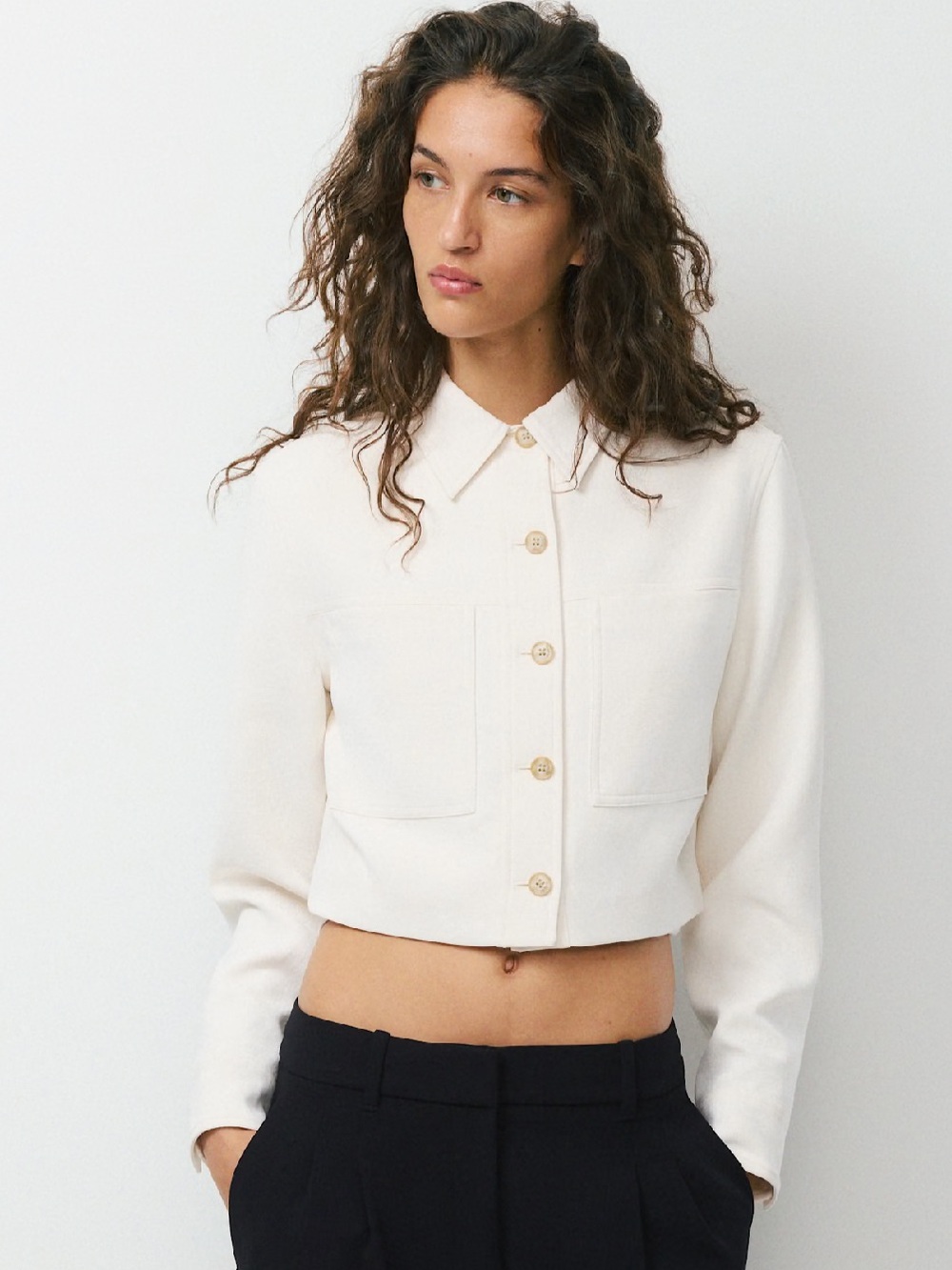 Aritzia Cream Wide-Leg Effortless Pants with Matching Cropped Jacket Set
